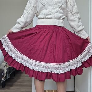 Vintage Square Dancing Lace Burgandy Skirt